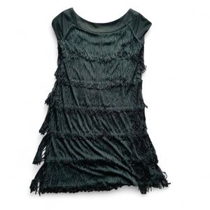 Donna Morgan Black Fringe Mini Dress – Flapper Gatsby Party Dress